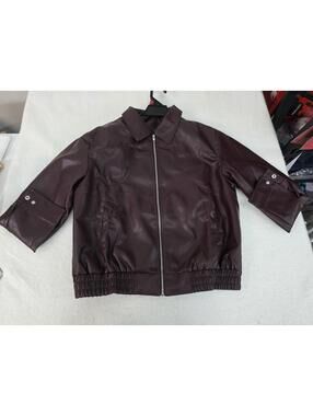 Burgundy Faux Leather Zip Front Jacket Size L